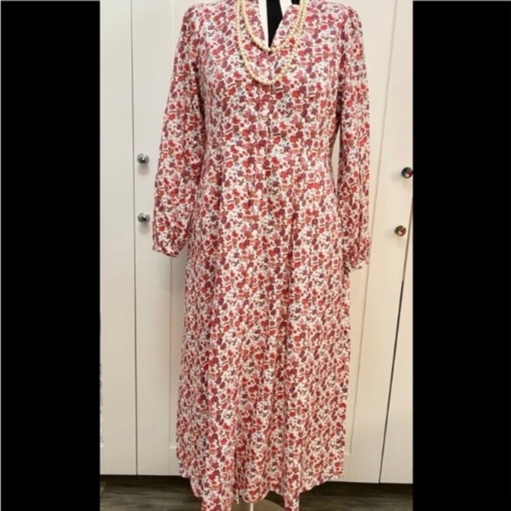 Floral Print Long Sleeve Button Front Accent Pink Maxi Dress Sz SM NEW!